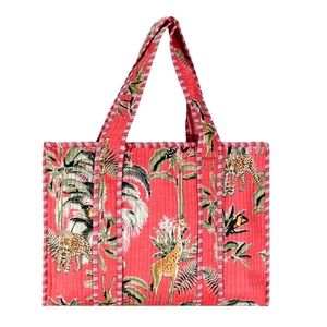 Tropical Print Red Tote Bag